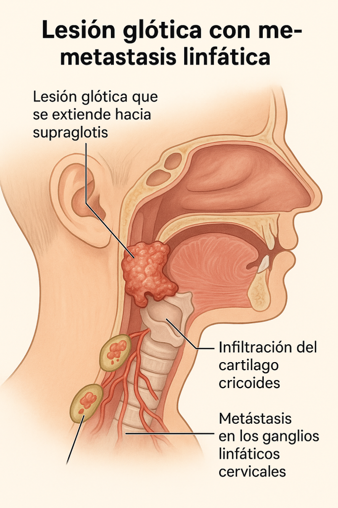 Cáncer avanzado de laringe con tumor en glotis, infiltración de cartílago cricoides y metástasis linfática cervical – diagnóstico y tratamiento en Concepción Chile